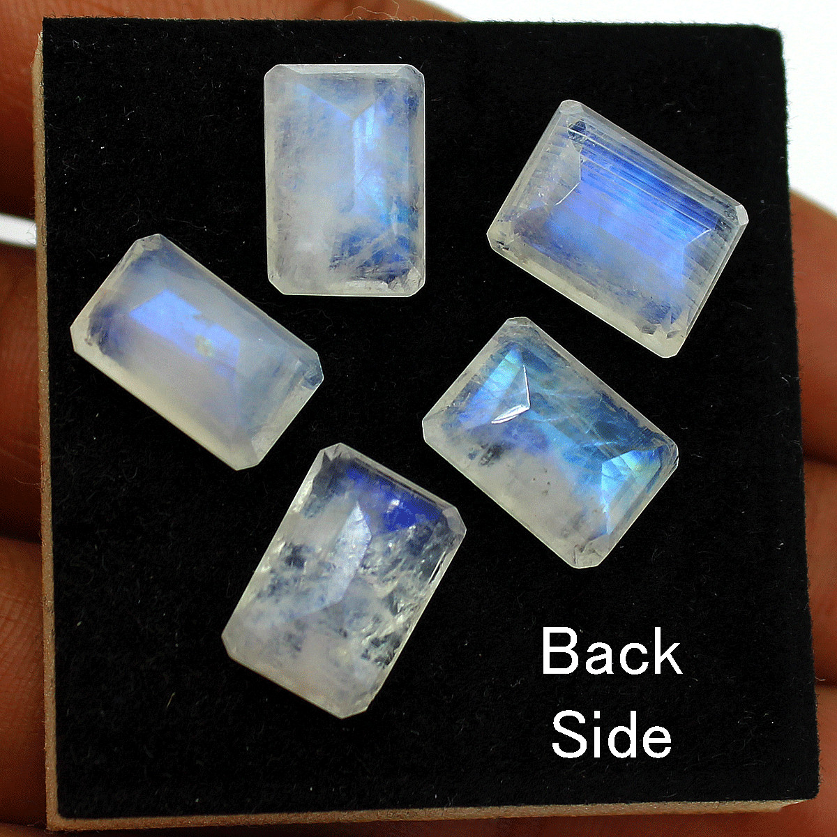 5 Pcs Natural Rainbow Moonstone Top Quality 13-13.7mm Baguette Cut Gemstones Lot