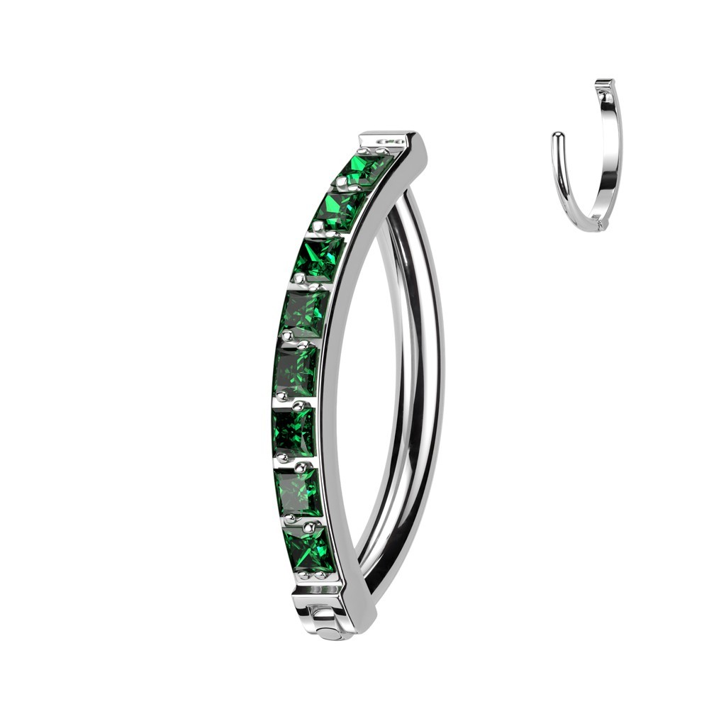 Titanium Hinged Clicker Belly Button Ring Square CZ Reverse Navel Hoop 3/8″