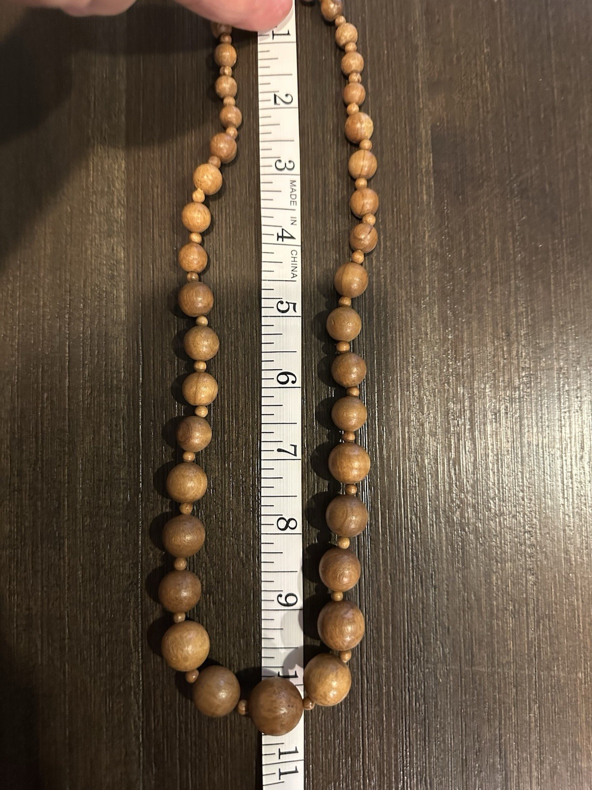 Vintage 1970s Chunky Graduated Wooden Bead Necklace with Brass Barrel Clasp