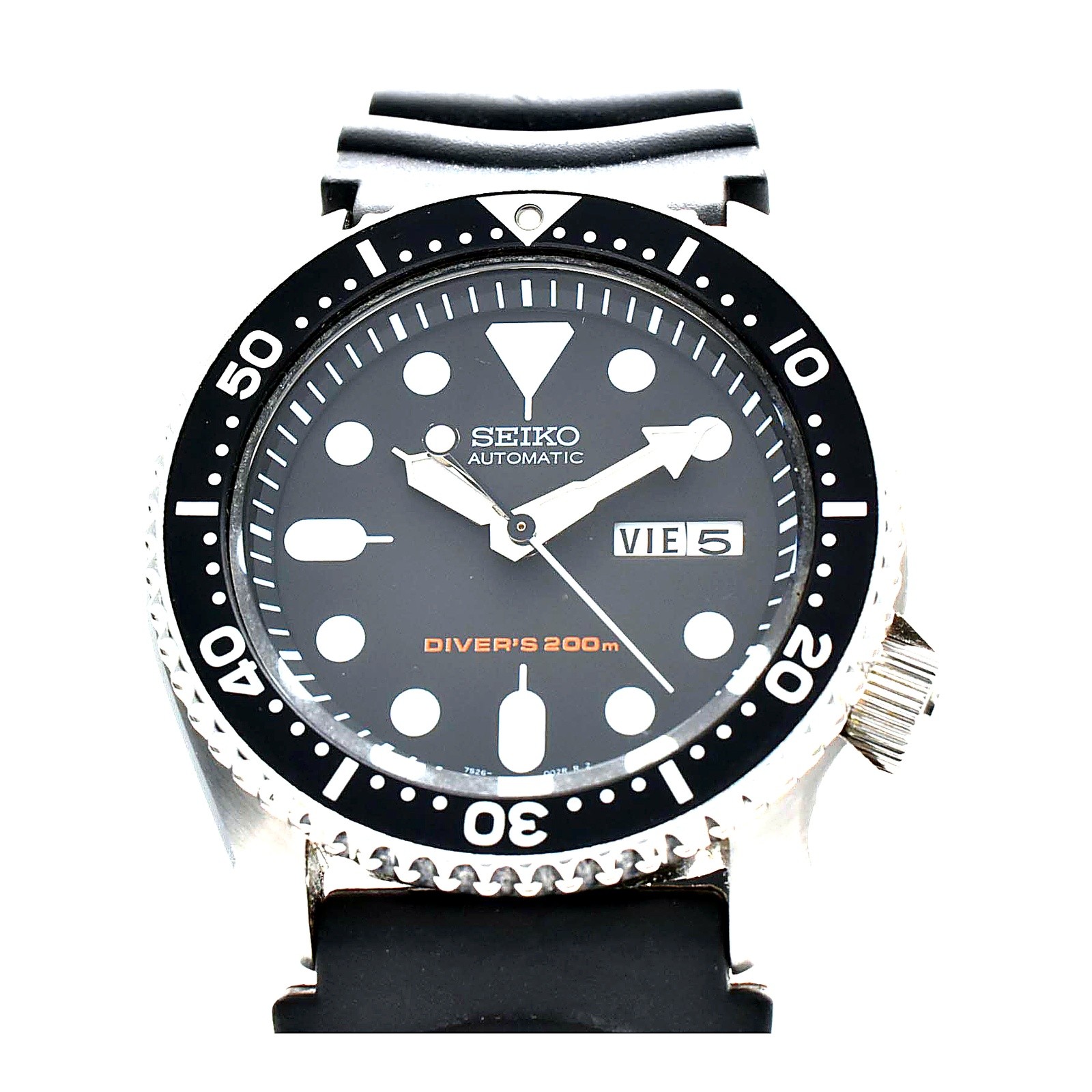 Seiko SKX007J Automatic Diver 200m Men Stainless Steel Black Day Date Rubber