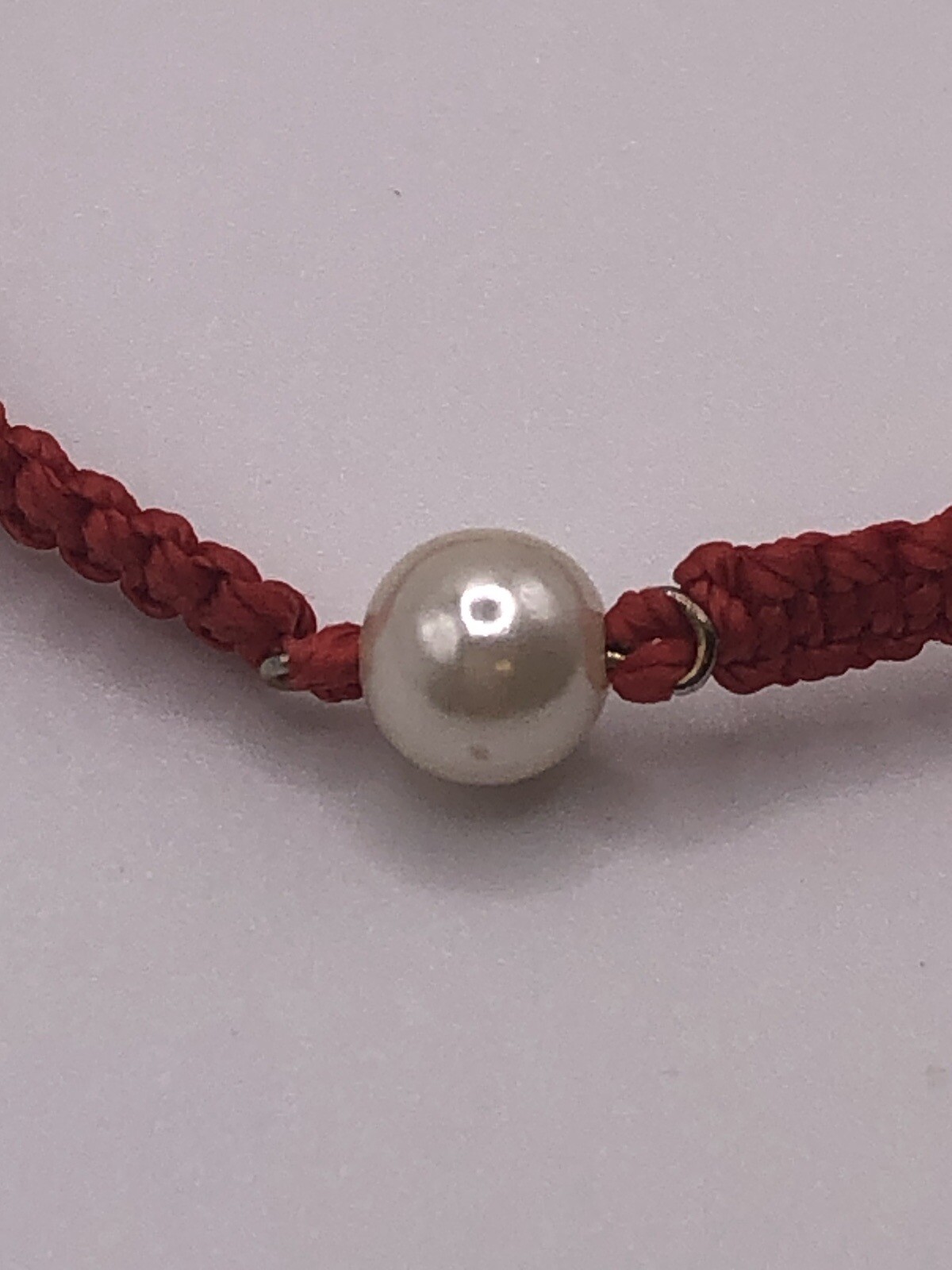 Handmade Red Macrame Square Knot Adjustable Bracelet with Pearl-like Connector