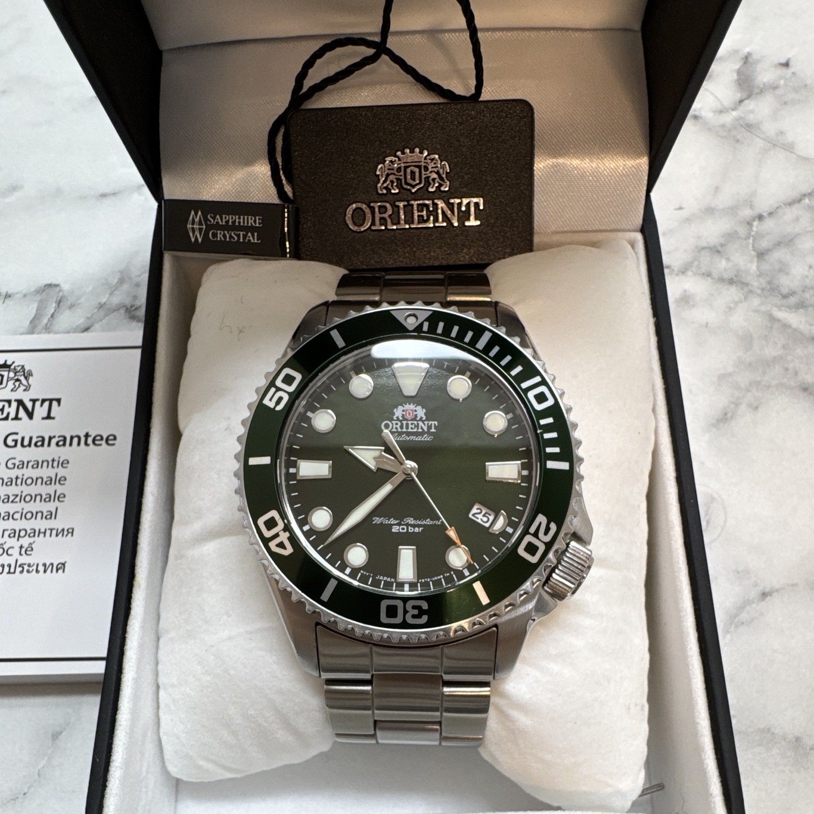 Orient Triton Automatic Diver Watch Green Dial 200m Sapphire Stainless Steel