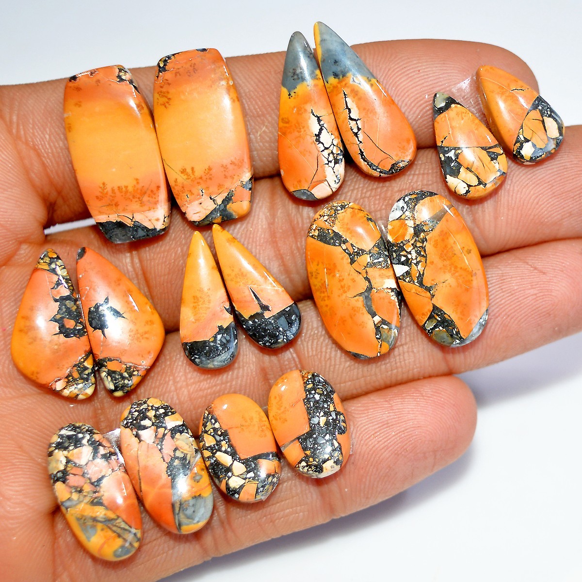 8 Pairs 155 Cts Natural Maligano Jasper Cabochon Gemstone 25×10 14x9mm #17819