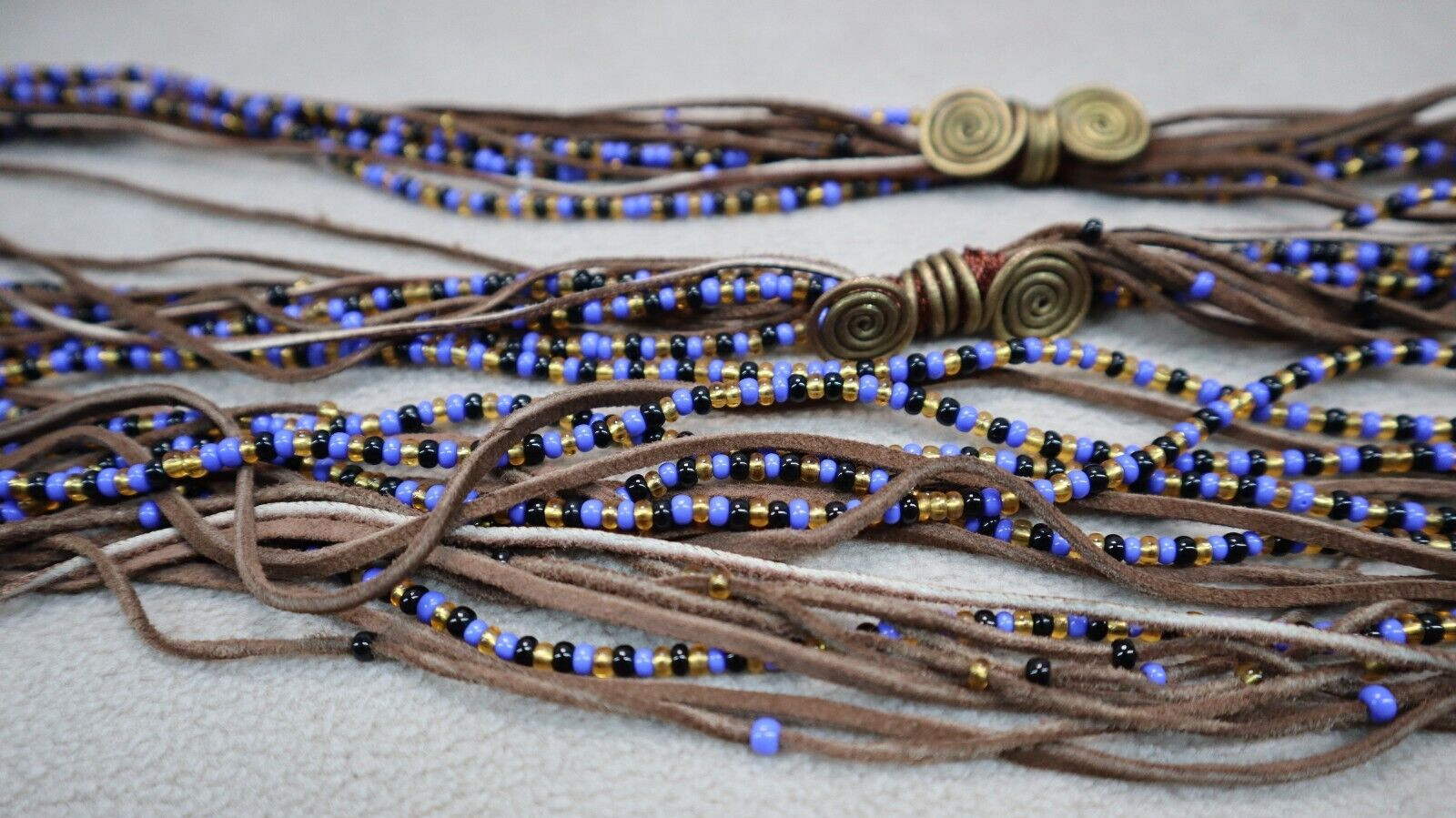 Barabaig Funeral Fringe Bead Lariat or Belt by The Amias Project Blue Black Gold