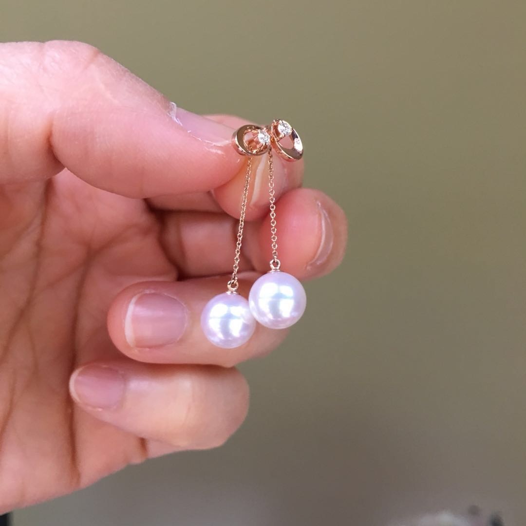 SOld not available Japanese Seawater Akoya Fairy Pearl W/Diamond Earring