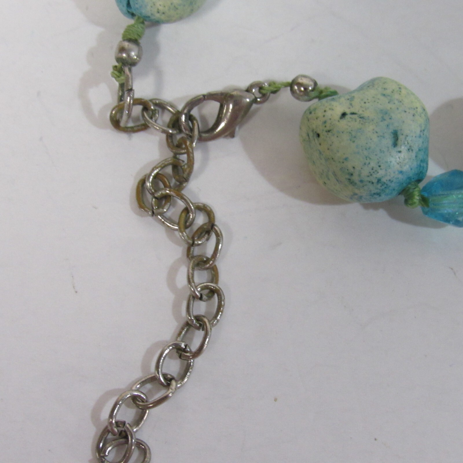 Turquoise Stone & Glass Bead Necklace w large Pendant Variable Length 18″- 21″