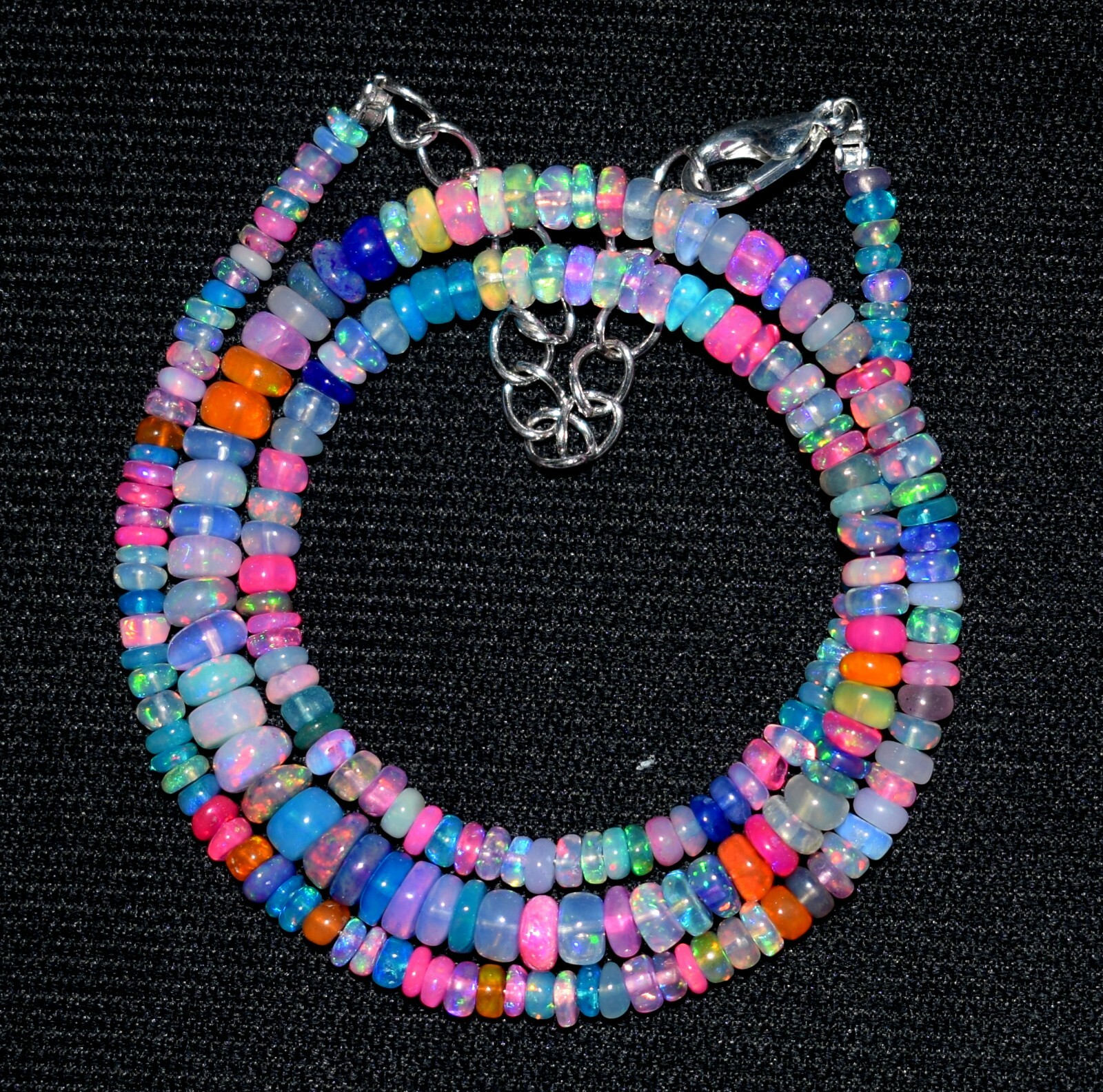 16″Natural Ethiopian Opal Wello Fire Opal Gemstone Bead Necklace F1862