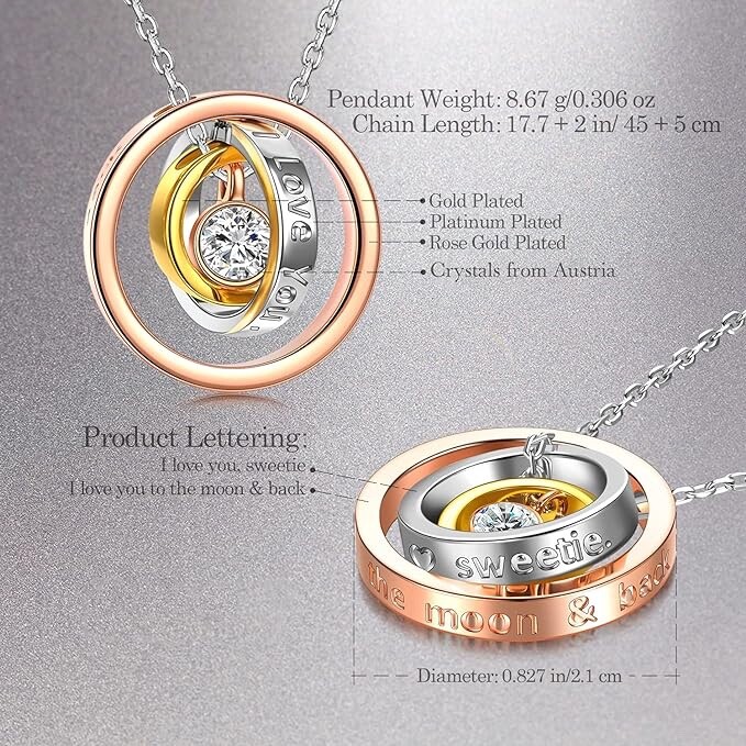 QIANSE I Love You Sweetie Necklace – Rose Gold Trinity Necklace