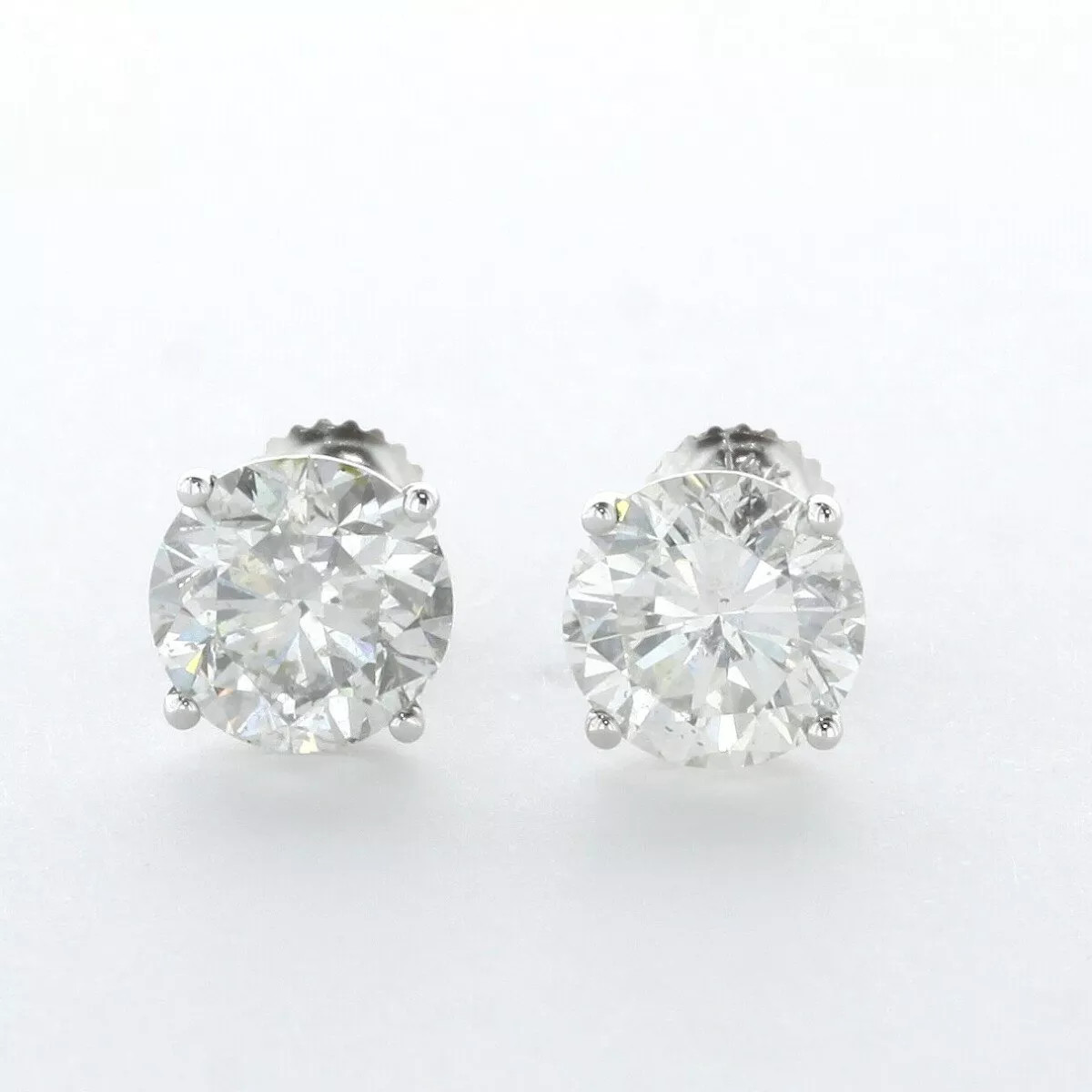 Stud Earrings Classic Solid 14K White Gold 3.75 CT Round Natural Diamond H SI2