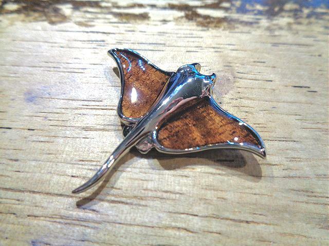 45mm Hawaiian Rhodium Plated Brass Genuine Inlaid Koa Wood Manta Ray Pendant #2