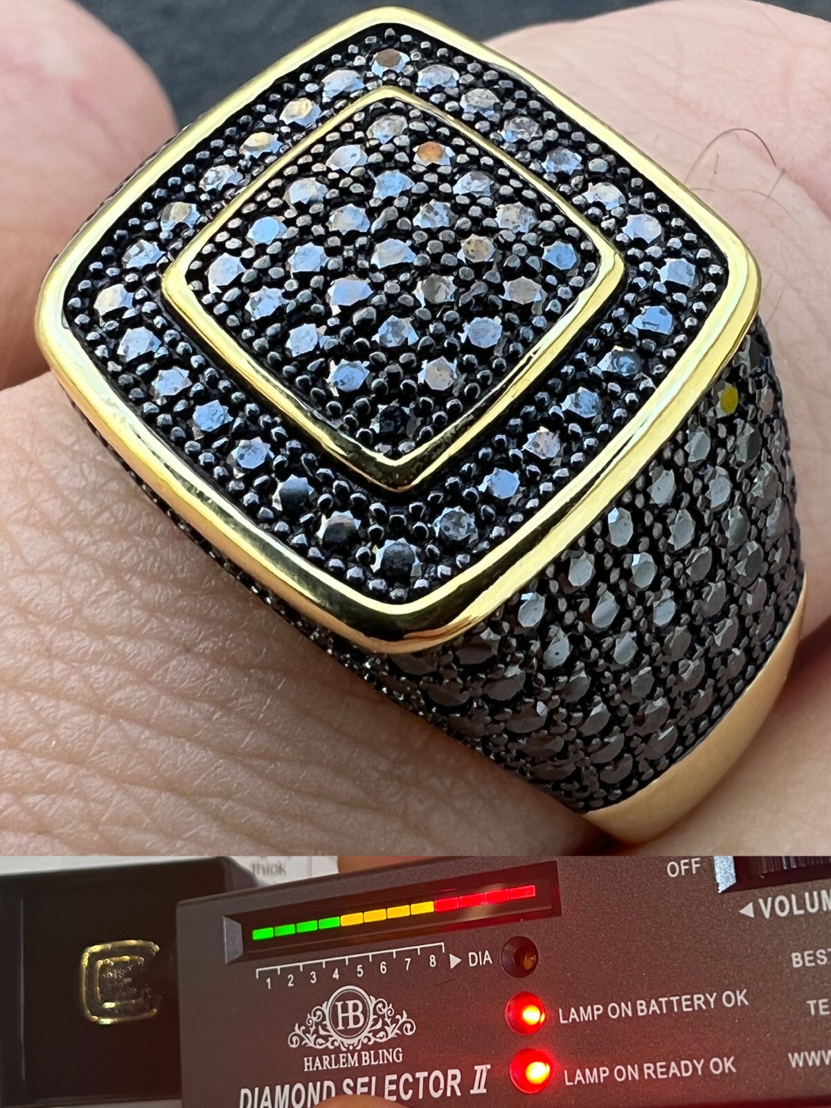 Black MOISSANITE Mens Real 14k Gold Vermeil 925 Silver Ring Passes Tester W.GRA