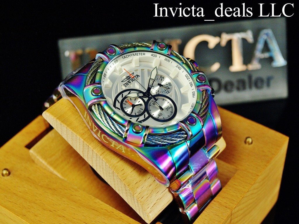 Invicta 52mm Men’s BOLT Chronograph White Dial IRIDESCENT Tone Stainless St Watc