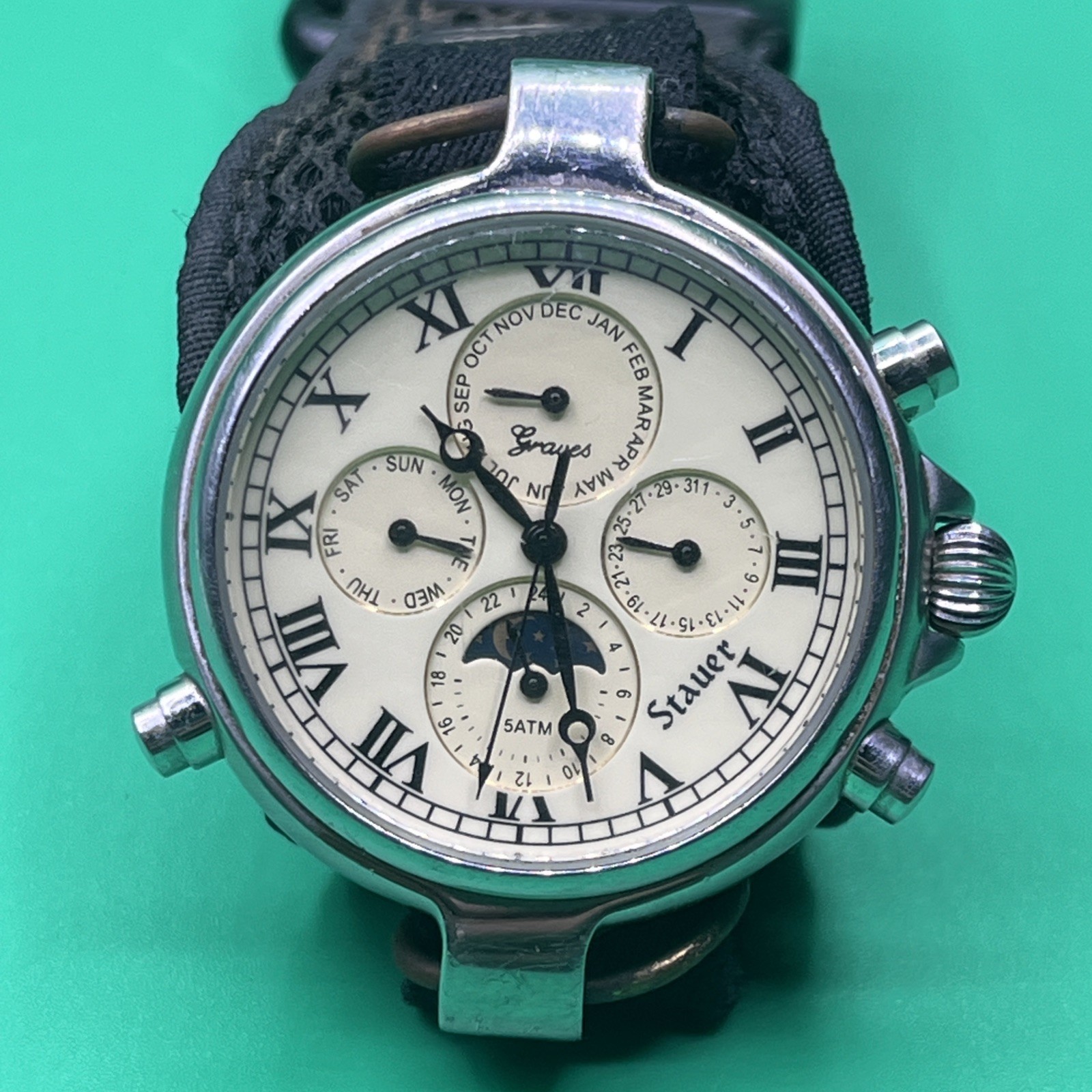 Stauer Men’s Automatic Chronograph Wristwatch 13372 Vintage – Moon Phase SB8