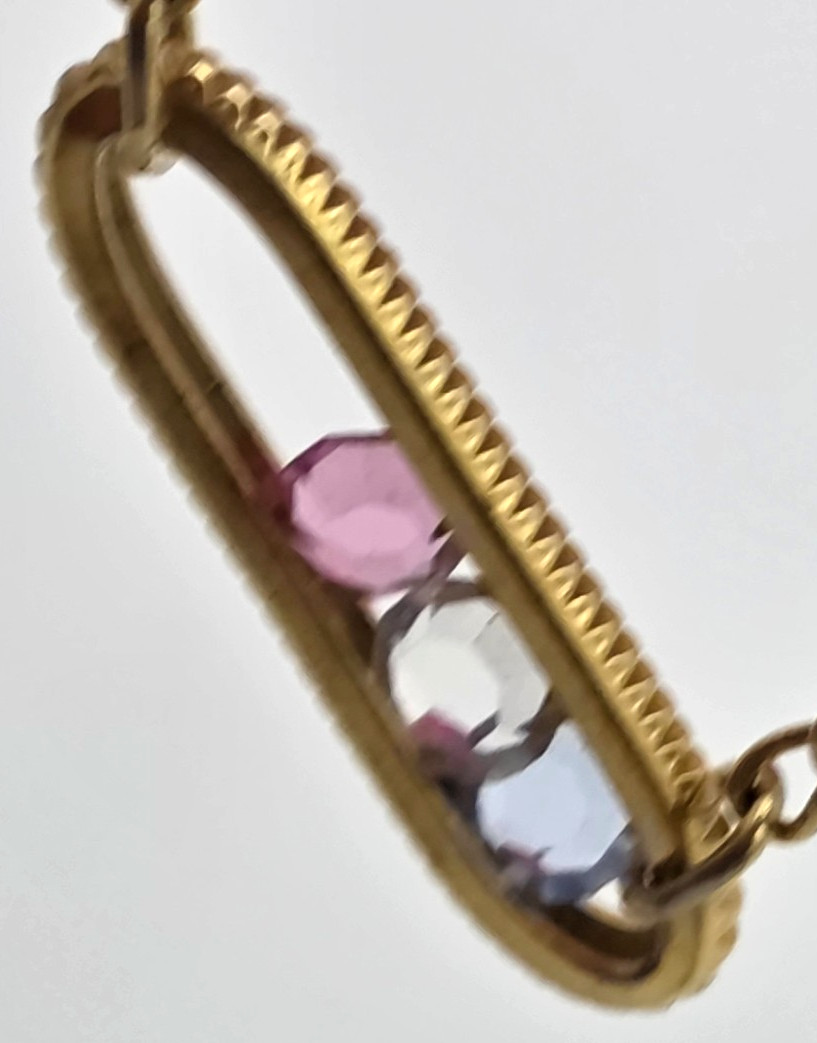 Vintage Avon Gold Tone Floating Crystal Slide Bar Anklet Pink Blue Clear 9.5 In