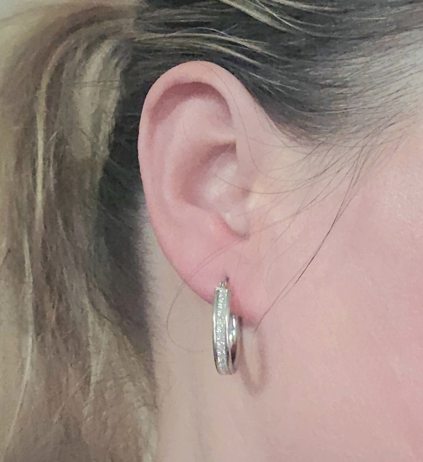 💎S/O JTV 925 STERLING 22mm DIAMOND DUST/ STARDUST GLITTER SPARKLE HOOP EARRINGS