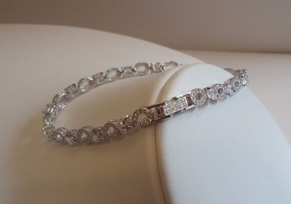 925 STERLING SILVER LADIES DESIGNER TENNIS BRACELET 6.50 CTS SIMULATED DIAMOND