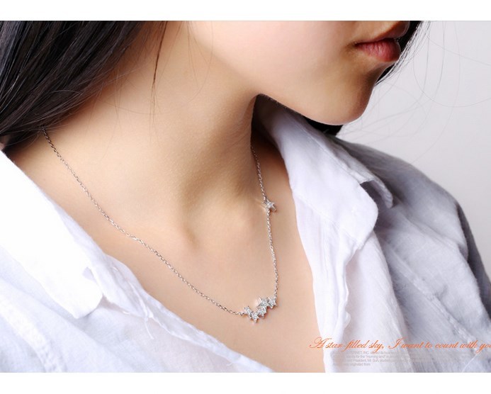 Micro-inlay Cubic Zirconia 925 Sterling Silver Stars Crawler Pendant Necklace I5