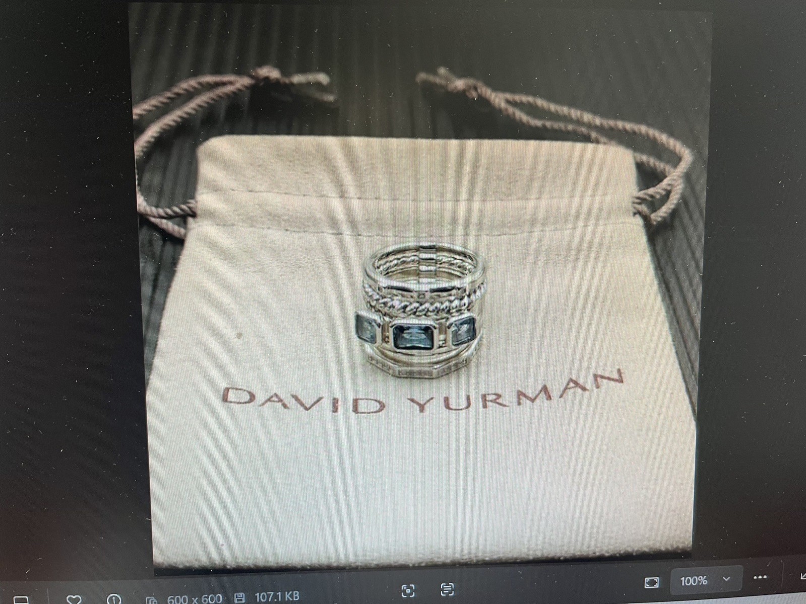 DAVID YURMAN 925 Sterling Silver Blue Topaz Cable Stack Ring size 8