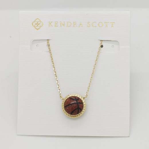 Kendra Scott Basketball Gold Plated Short Pendant Necklace in Orange Goldstone