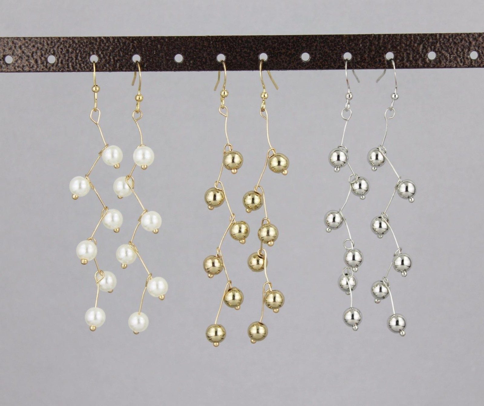 Silver beaded chandelier earrings lightweight dangle earrings dangly long bead