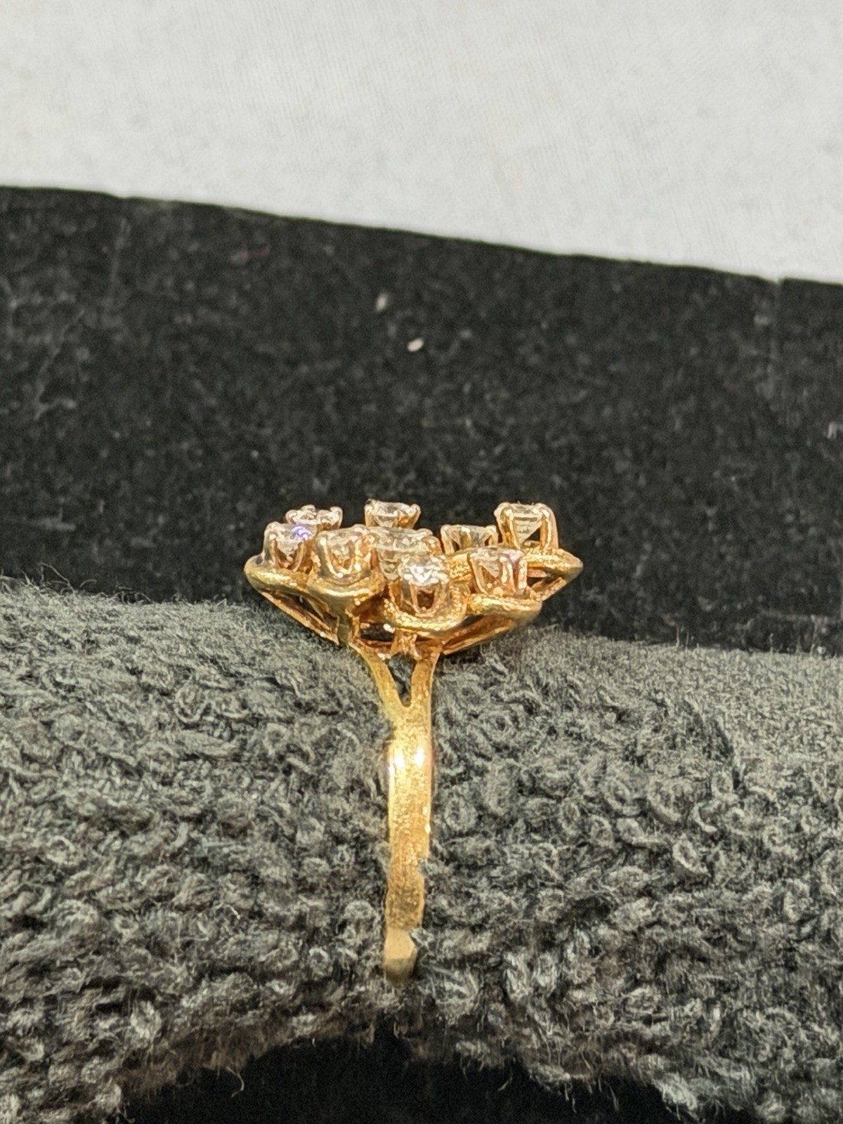 18K Yellow Gold Natural Diamond Flower Cluster Cocktail Ring Size 7 Sizable