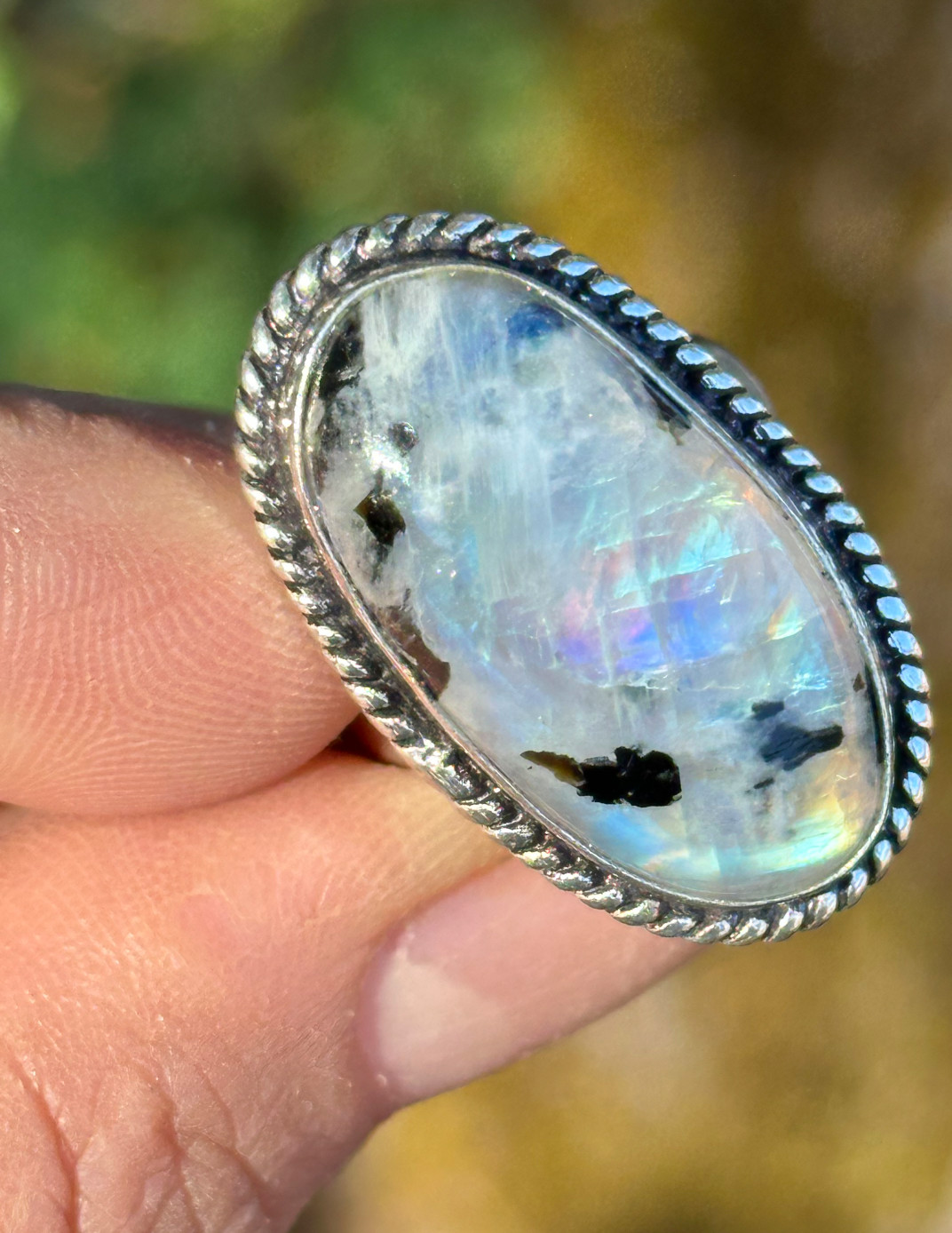 Vintage VIVIDE 925 Silver Rainbow Moonstone Ring Size 7