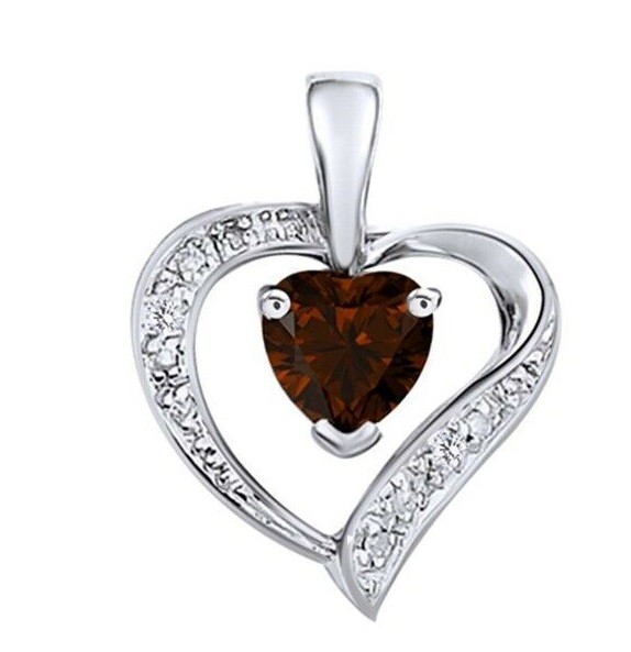 Simulated Garnet Heart Pendant 14K White Gold Plated