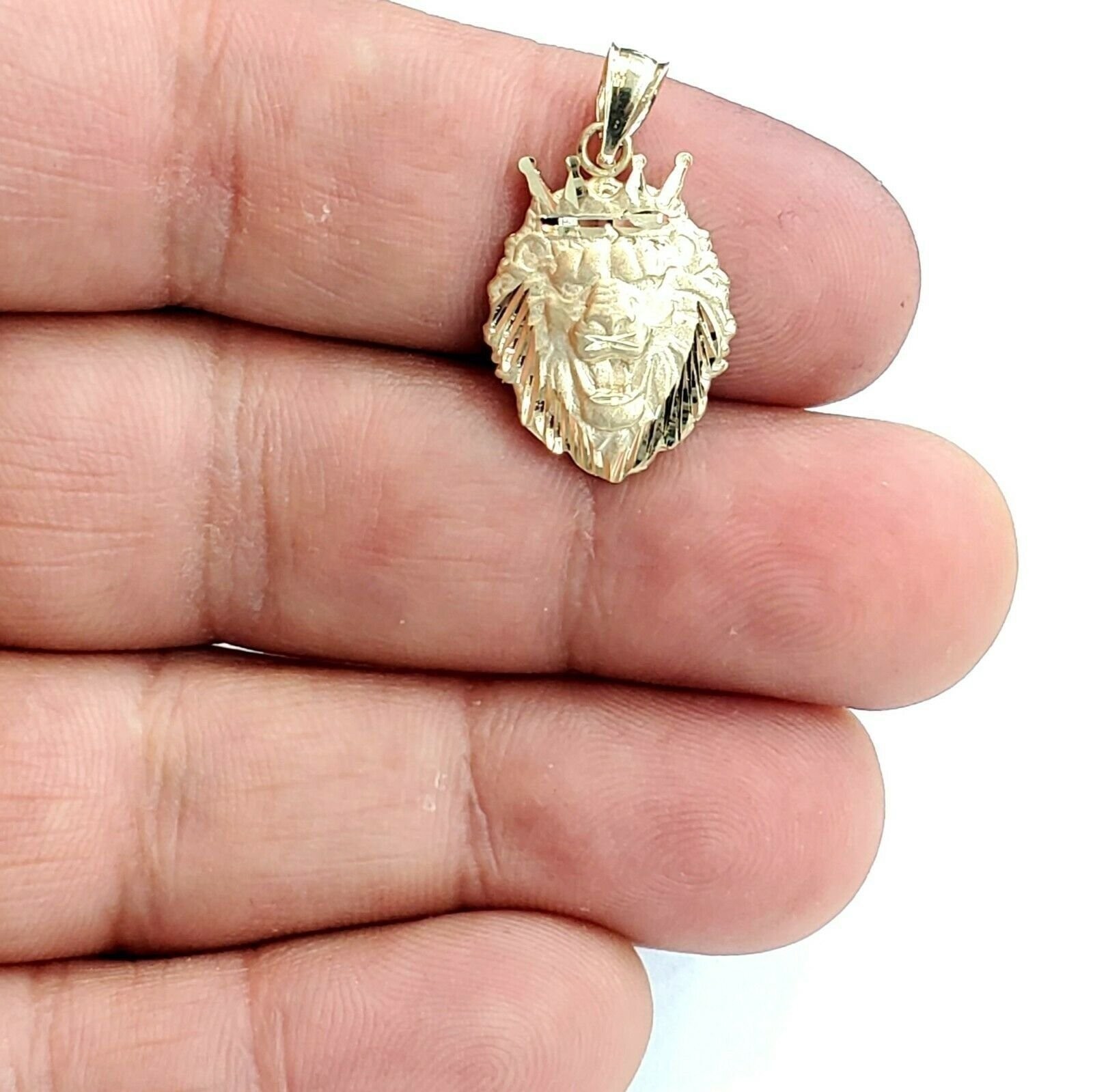 New 14k yellow Gold lion head face with crown Leo Pendant charm fine gift 2.4g