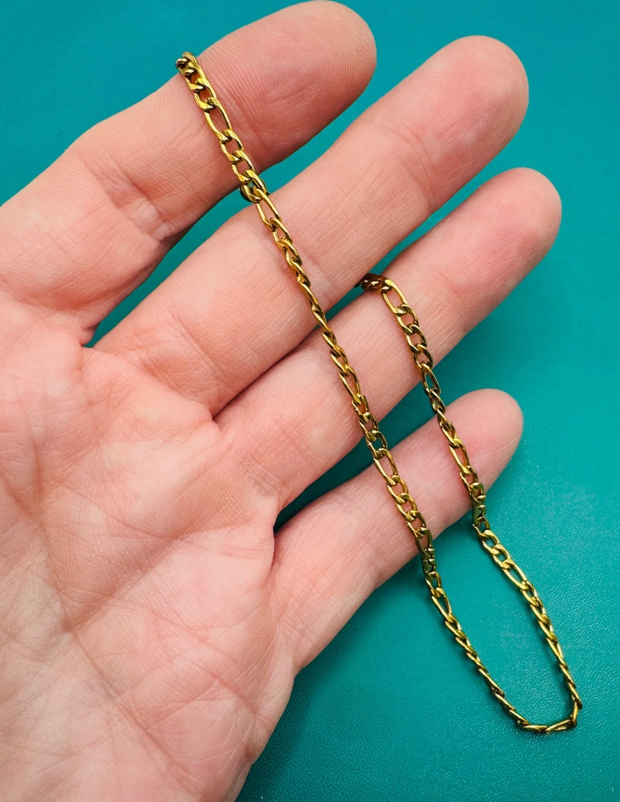 Figaro Link Anklet ~10-11” New 18k Gold over Stainless Steel Waterproof
