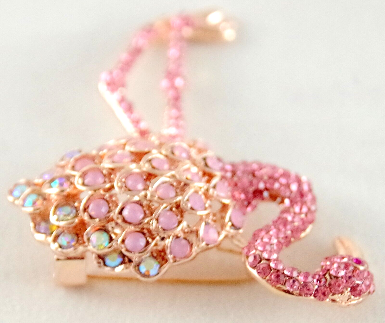 2 1/8″ NWOT PINK & AB RHINESTONE & GOLD TONE PINK FLAMINGO BIRD BROOCH PIN