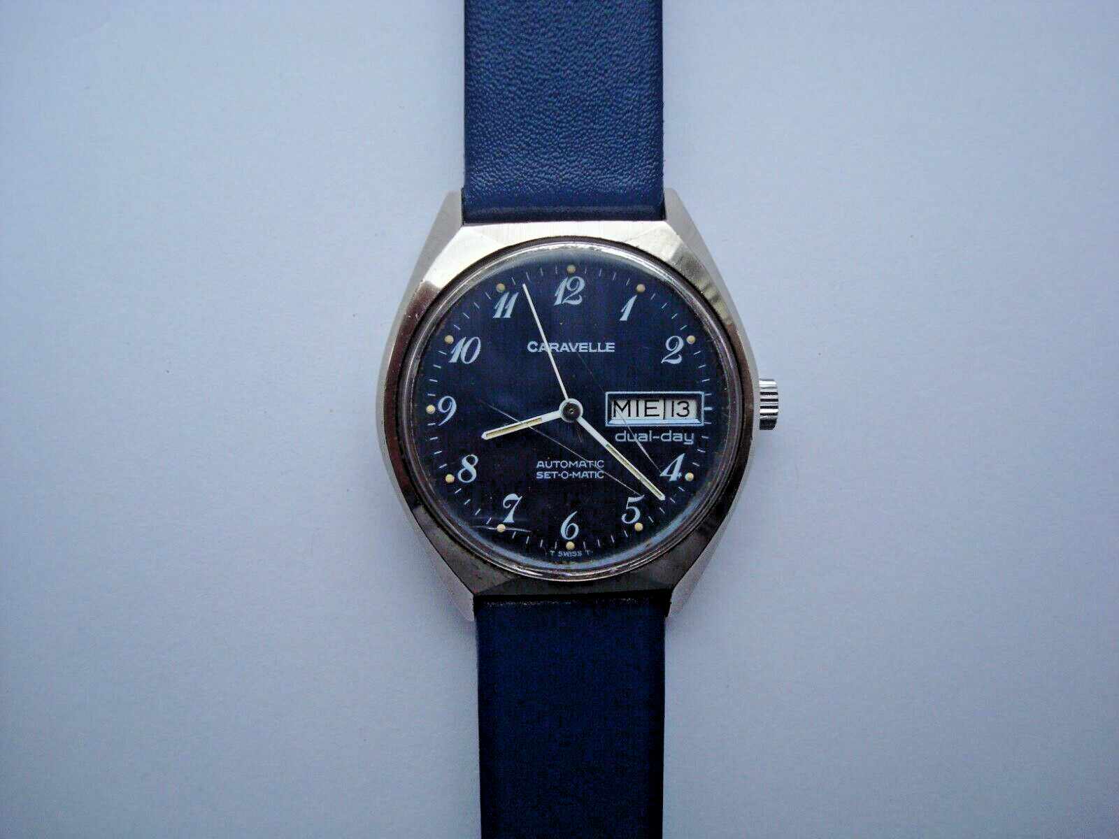 Caravelle Bulova Dual Day Men’s Automatic Watch ETA 2879 Blue Dial New Band Runs