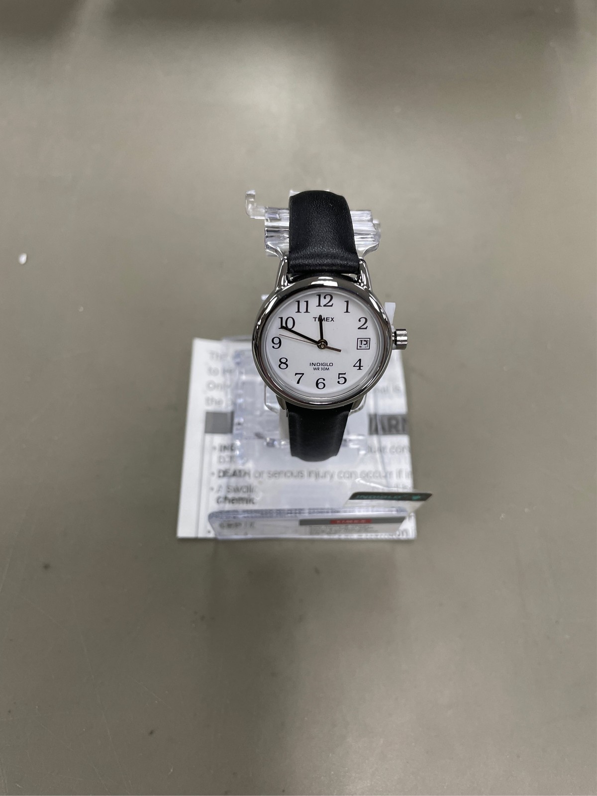Women’s Timex Easy Reader Watch with Leather Strap – Silver/Black T2H331JT