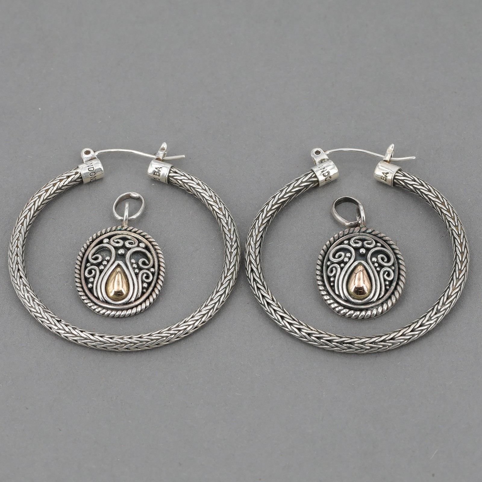 Suarti Sterling & 18K Bali Tulang Naga Weave Hoop Earrings with Removable Charms