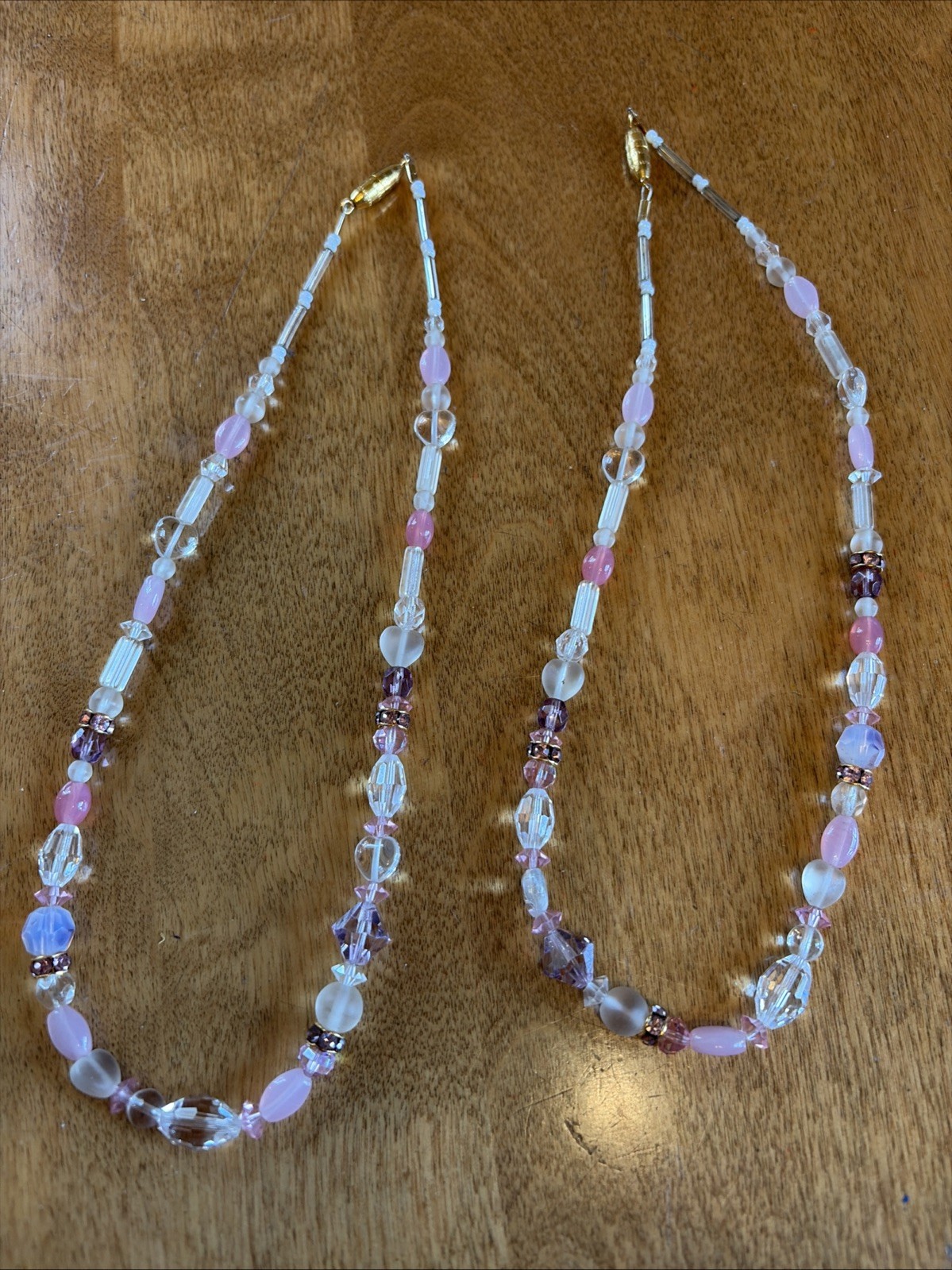 2pc Pink,clear,purple Beaded Necklaces