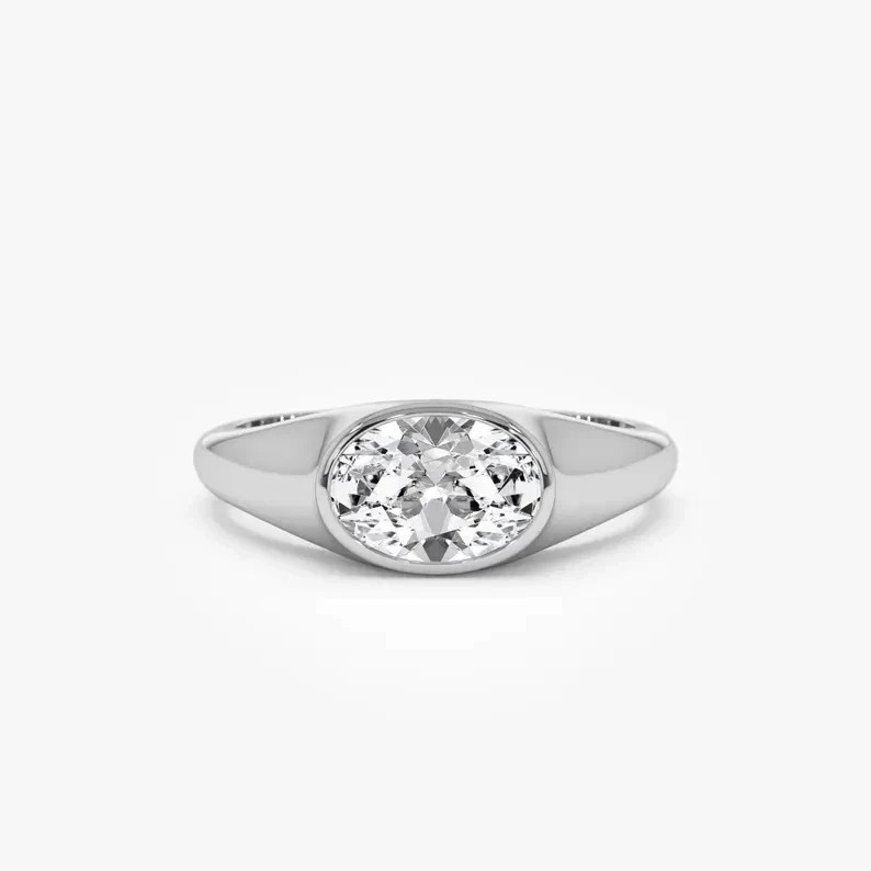 2 CT D Color Oval Moissanite Ring Solid 925 Sterling Silver Bezel Set Jewelry