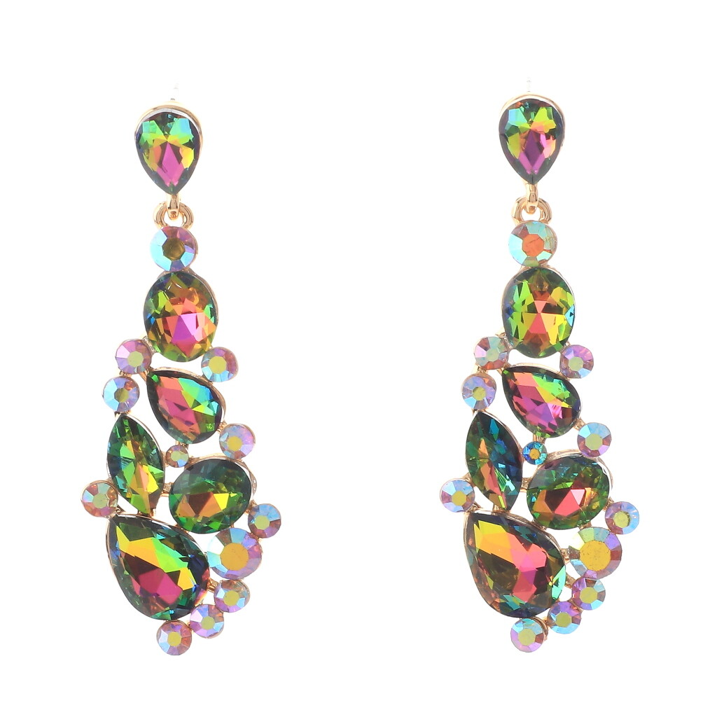 Gold Tone Metal Crystal Rhinestone Drop Post Earrings ER2528-VM