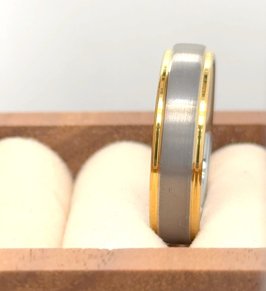 Engraved Band 6mm Silver & Gold Tungsten Stackable Band Wife Valentine Gifts