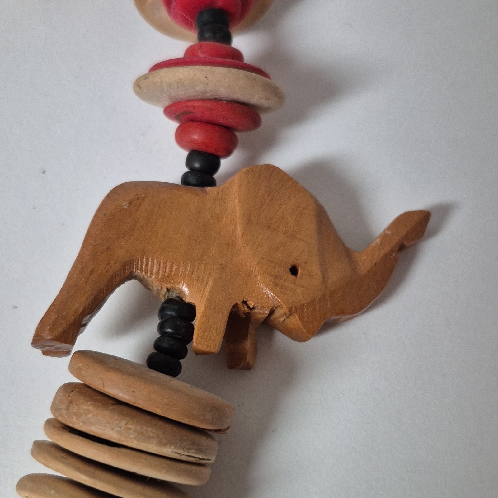 Vintage Hand Carved Wooden Safari Animal Beaded African Tribal Necklace 27 Inche