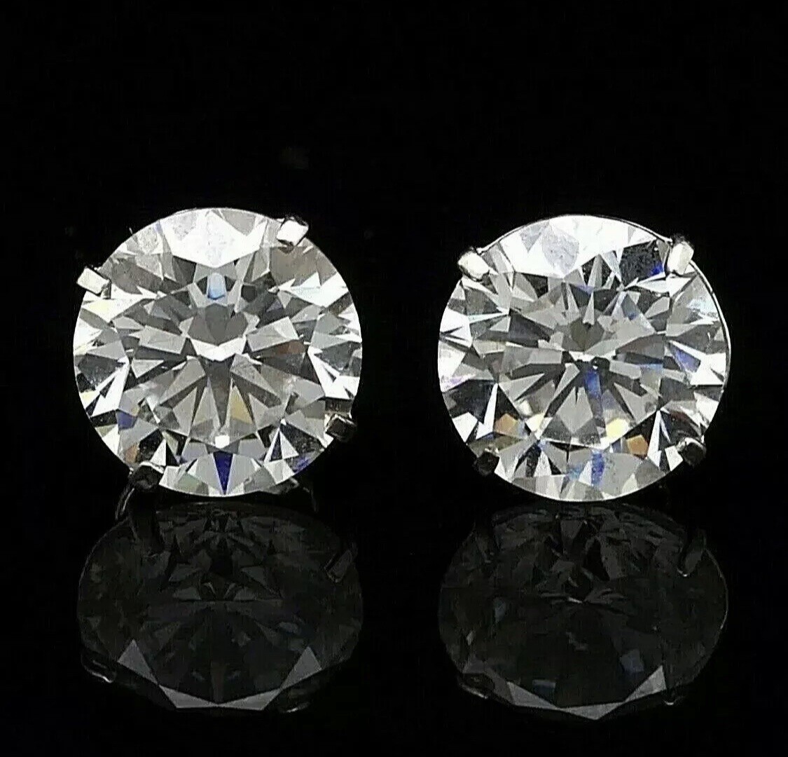 6 Ct Round Cut VVS1/D GRA Certified Moissanite Stud Earrings 14k White Gold 9mm