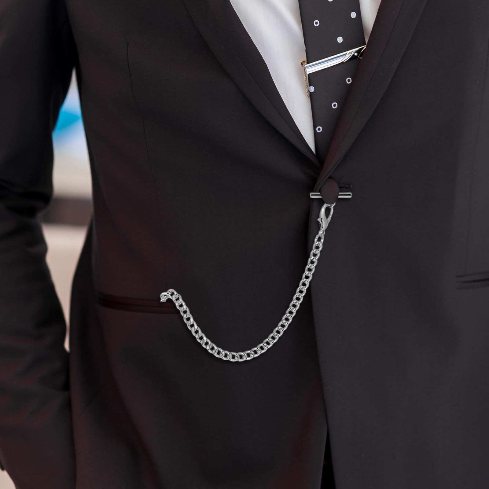 Aeaocvo Silver Pocket Watch Chain with T-Bar, 14 Inch silver
