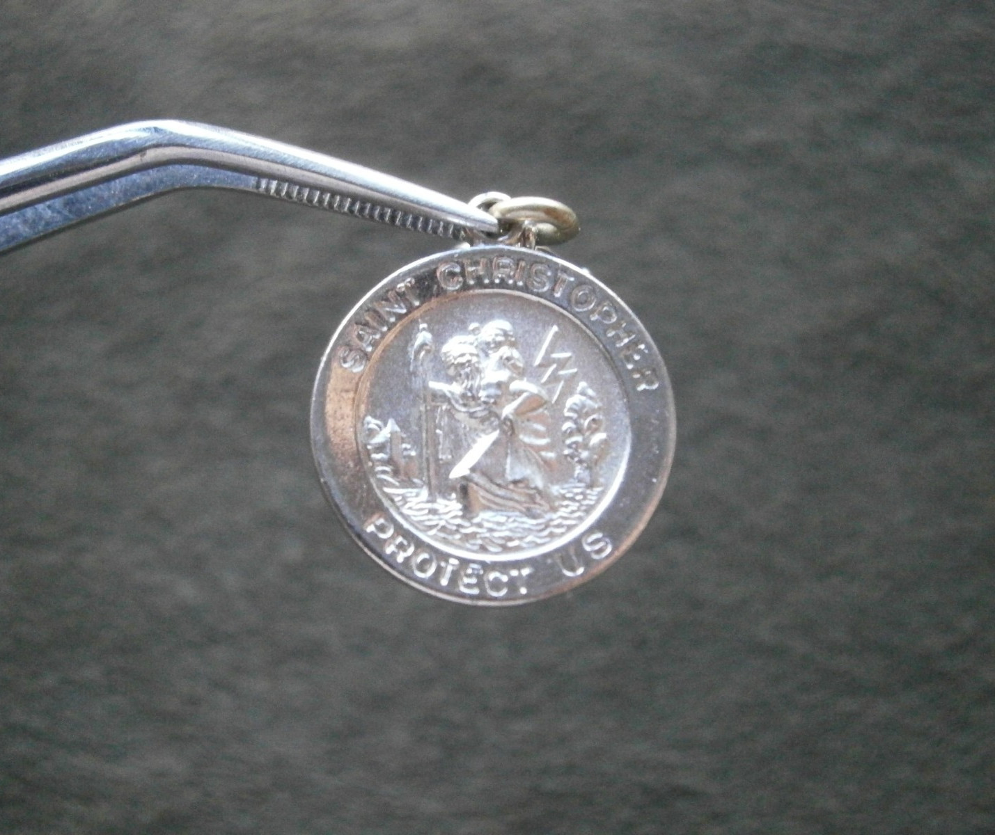 Monet St Christopher Protect Us Vintage Shiny Silvertone Clip Charm Pendant 3.0g