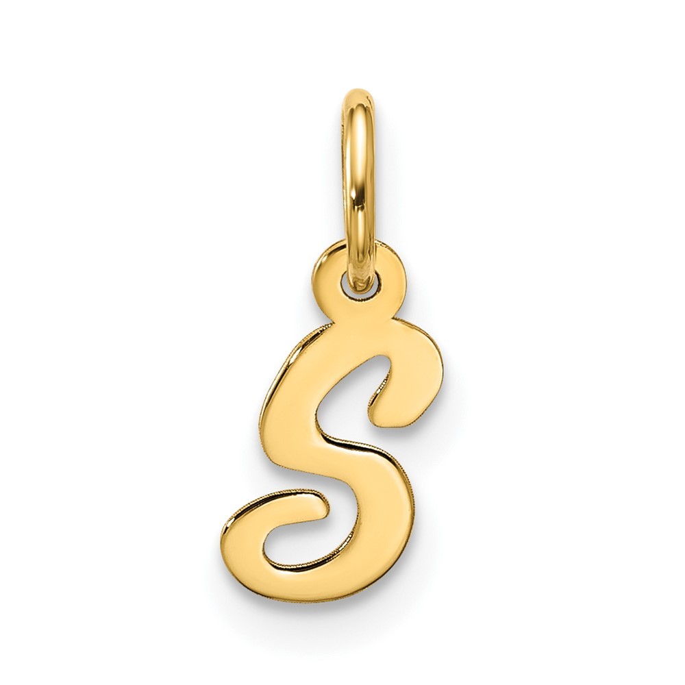 10k Yellow Gold Small Script Initial S Charm Pendant L-16.55mm, W-4.7mm