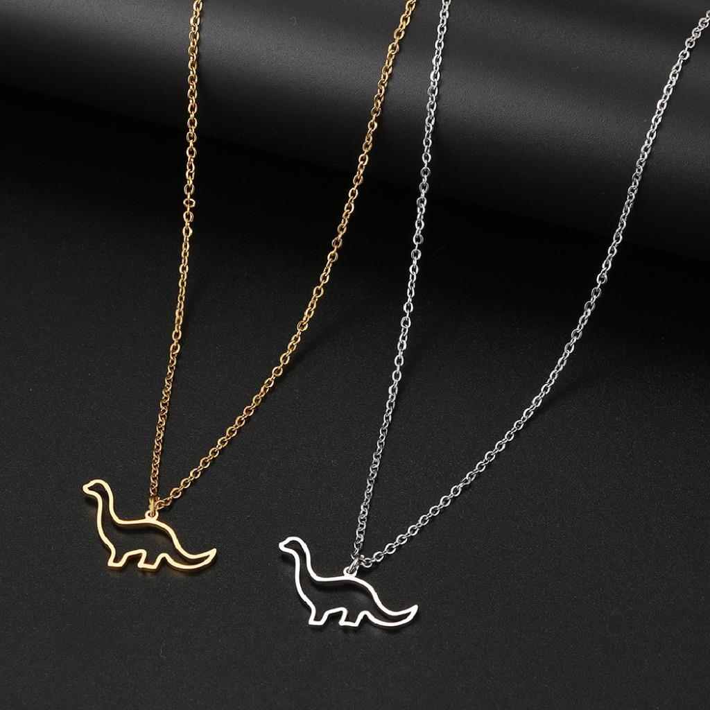 DINOSAUR NECKLACE Brontosaurus Silver or Gold Stainless Steel Pendant 18″ Chain