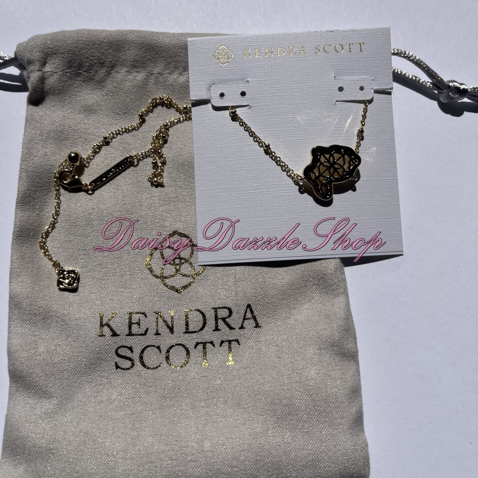 🐇🎀Kendra Scott Bunny Gold Short Pendant Necklace In Taupe Mother-of-Pearl New
