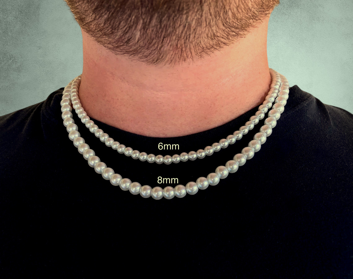 Black Pearl Necklace for Men, Handmade Faux Pearl Fashion Jewelry, Gift for Him
