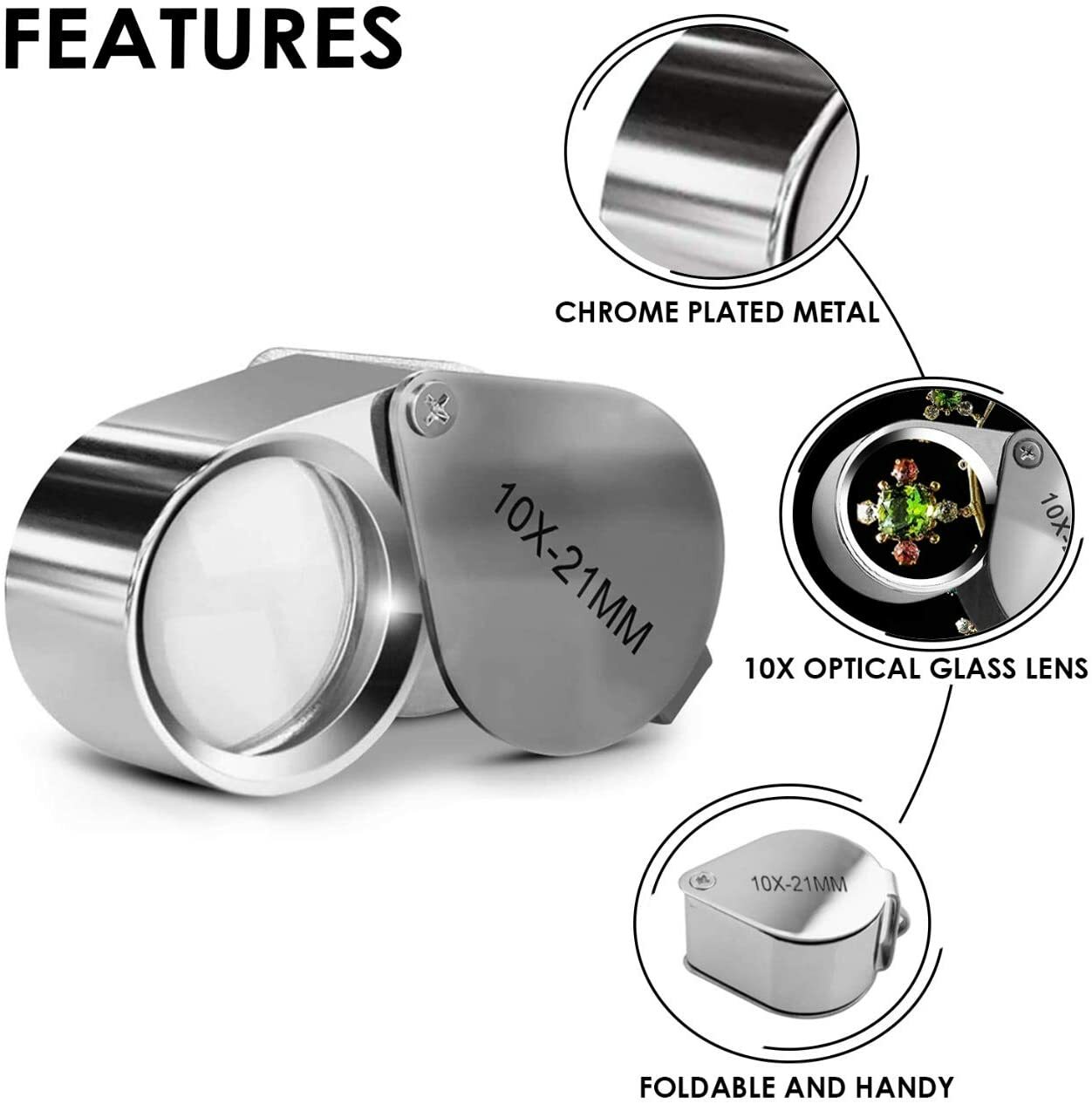 10X 21mm Jewelers Jewelry Eye Loupe Optical Vision Reading Magnifying Glass Lens