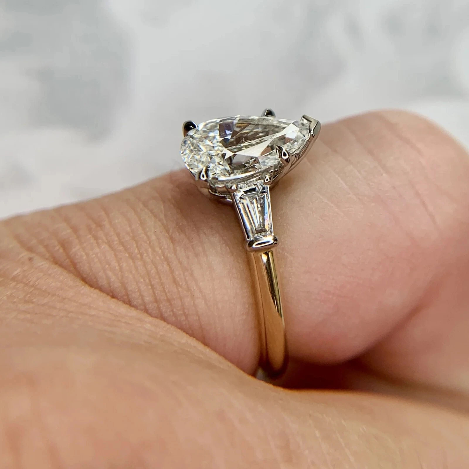 Moissanite Solitaire Engagement Ring Pear Cut 3.50 CT Solid 14K Yellow Gold VVS1