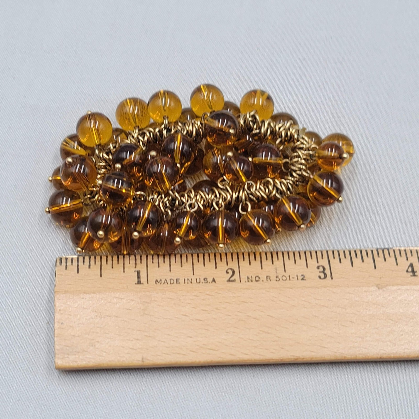 Brown Glass Bead Charm Bracelet Womens 7.25 In Gold Tone Chain Cluster Jewelry