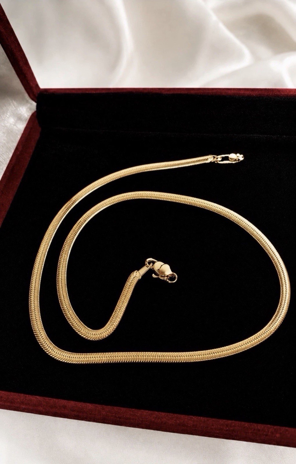 Herringbone 18K Marked Gold Plated Chain Necklace