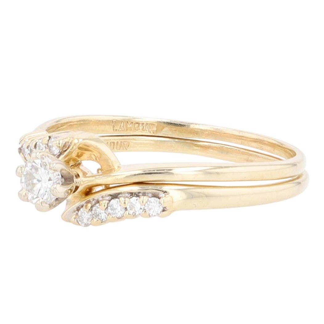 .31ctw Diamond Solitaire with Accents Wedding Set Rings 14k Yellow Gold Size 9.5